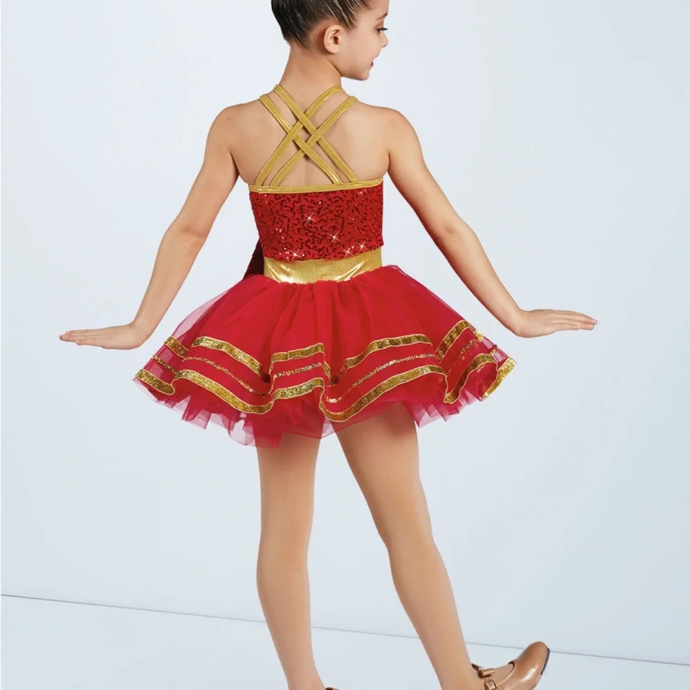 Weissman Gold Metallic Ribbon and Sequin Tutu Dress Size Child Small Red - Picture 3 of 9